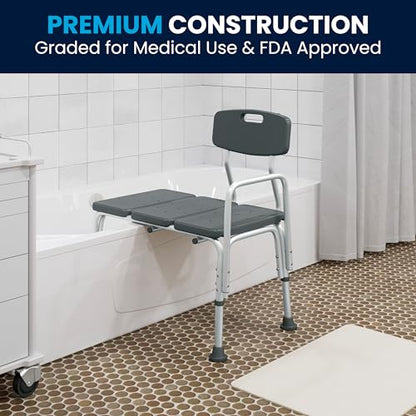 Flash Furniture HERCULES Series 300 Lb. Capacity Adjustable Gray Bath & Shower Transfer Bench with Back and Side Arm - color: Grey