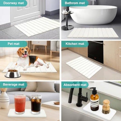 3 Pcs Large Stone Dish Drying Mat Kitchen Sink Counter Diatomite Dish Pad | Diatomaceous Earth Mats for Kitchen Countertop Quick Fast Drying Stone Mat Absorbent Tray Dry Matt Soap Dishes Drainer Mat - color: White