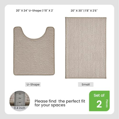 TYUU Bath Mat Set 2 Piece, Bathroom Rugs Non Slip Washable & Toilet Mat | Non Slip Quick Dry Absorbent Thin Low Pile Bathroom Mats, Washable Bath Rugs 2 Pc Set: 20x30 Mat & Toilet Mat 20x24 in. Beige - color: Beige, size: 20"x30" + 20"x24" U Shape