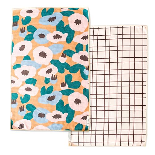 Reversible Microfiber Hand Towel, Lilly Plaid | Double-Sided Design Super Absorbent Lint-Free Fast Drying Bathroom Kitchen Car & Window Cleaning, Set of 2 Microfiber Cloths - color: Lilly Plaid- Cream/Multi, size: Hand Towels - Reversible