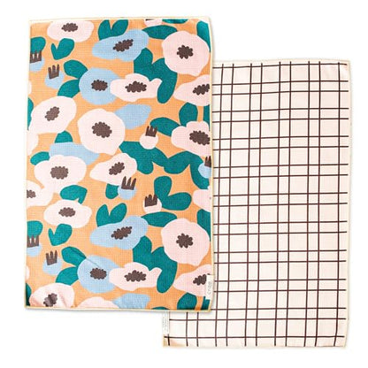 Reversible Microfiber Hand Towel, Lilly Plaid | Double-Sided Design Super Absorbent Lint-Free Fast Drying Bathroom Kitchen Car & Window Cleaning, Set of 2 Microfiber Cloths - color: Lilly Plaid- Cream/Multi, size: Hand Towels - Reversible