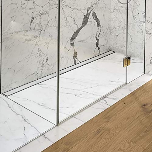 Neodrain 60-Inch Linear Shower Drain-Brushed,with Tile Insert Grate | 304 Stainless Steel, Fast Drainage, Rectangle Shower Floor Drain with Leveling Feet & Hair Strainer, Fits Bathroom, Balcony - color: Brushed, size: 60 IN
