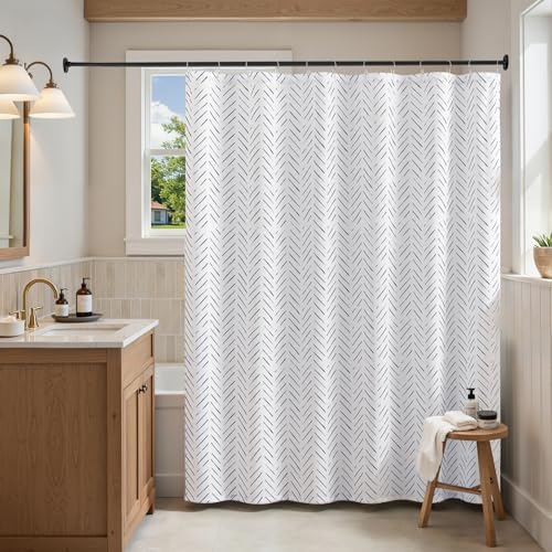 jinchan Blue and White Shower Curtain Inky Herringbone Chevron Zig Zag Waterproof Fabric Modern Farmhouse Shower Curtains for Bathroom with 12 Hooks 70x72 Inches - color: Inky Blue, size: 70"W x 72"L (Pack of 1)