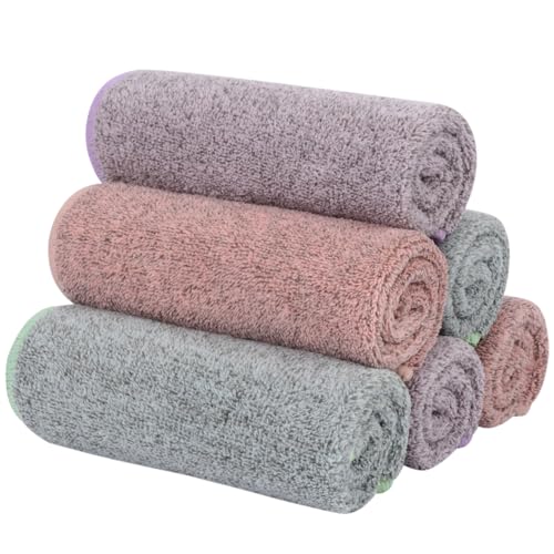 Microfiber Face Towels Soft Washcloths 12Inch x 12Inch 6 Pack Multicolor | Highly Absorbent Face Cloth,Feel Fingertip Towels,Multi-Purpose Wash Cloths for Bathroom, Gym, Hotel, Spa - color: Curry+green+purple