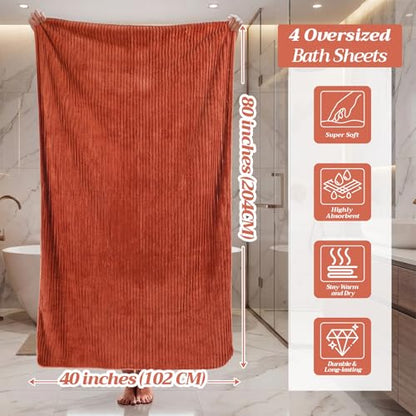 4 Pcs Extra Large Bath Towel 40x80'',Neutral Earth Styles - color: Neutral Earth Styles
