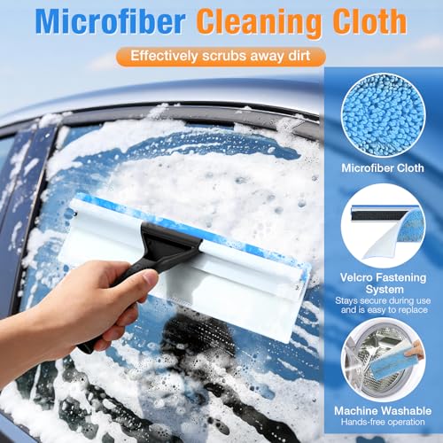 SBONNE Window Squeegee for Home Window Cleaning | Squeegee & Microfiber Window Scrubber,2-in-1 Window Cleaner Tool for Shower Glass Door,Mirror,Car Window,Bathroom