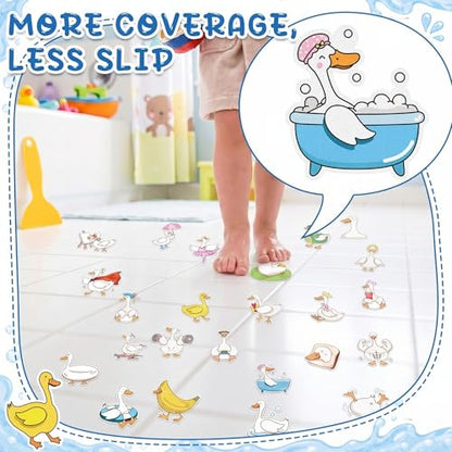 Fullhawl 30 Pcs Funny Goose Non Slip Bathtub Stickers, Cute Goose Bath Safety Decals, Anti Slip Shower Traction Stickers with Scraper, Waterproof Bathroom Tub Floor Adhesive Appliques - style: Goose