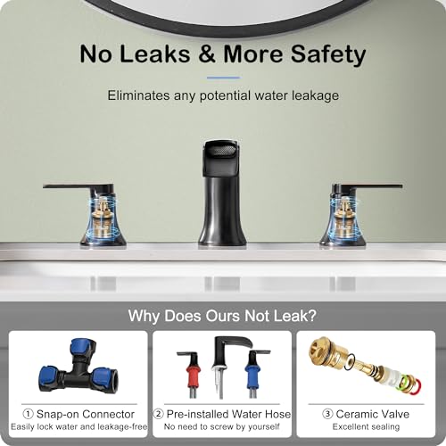 Oil Rubbed Bronze Waterfall Bathroom Faucet 2 Handle, 8 Inch Widespread Bathroom Sink Faucet 3 Hole with Supply Lines, Brass Material for Vanity, Lavatory, Restroom, Farmhouse, NO Pop-up Drain - color: Oil Rubbed Bronze, style: NO Pop Up Drain
