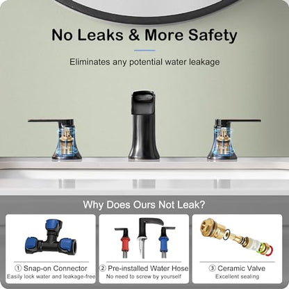 Oil Rubbed Bronze Waterfall Bathroom Faucet 2 Handle, 8 Inch Widespread Bathroom Sink Faucet 3 Hole with Supply Lines, Brass Material for Vanity, Lavatory, Restroom, Farmhouse, NO Pop-up Drain - color: Oil Rubbed Bronze, style: NO Pop Up Drain