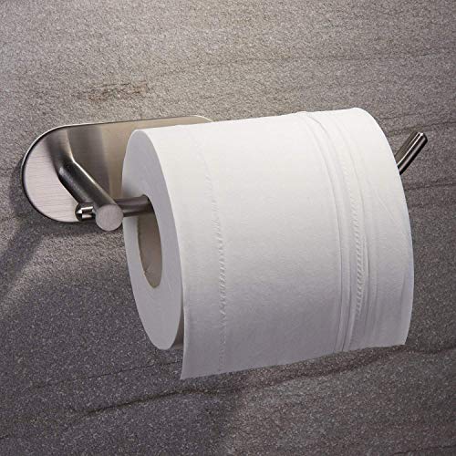 Self Adhesive Wall Mount Toilet Paper Holder Adhesive Toilet Roll Holder for Bathroom Kitchen Stick on Wall Stainless Steel Brushed - color: Silver
