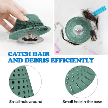 Bathtub Drain Strainer Silicone Bathroom Stopper Fixture Accessories | Gray Green 2-Pack White Collapsible Shower Drain Hair Catcher for Pop Up Tubs, Traps Hair Before Clogs, Easy To Clean - color: Gray Green