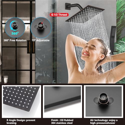 Midanya Shower System with Tub Spout,Bathtub Shower Faucet Set with Square Rainfall Head and Handheld Sprayer Wall Mount Tub Faucet Set with Valve and Trim Kit,8 Inch Oil Rubbed Bronze - color: Oil Rubbed Bronze, size: 8 Inch