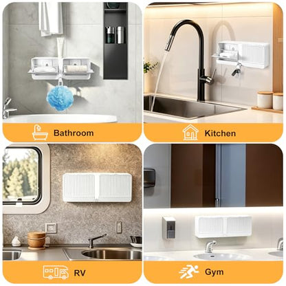 Strong Adhesive Hook Wall-Mounted Soap Dish Holder, 2-Layer Draining Tray with Removable Container, Keeps Soap Dry for Bathroom, Shower, Sink, Kitchen- Space Saver (1-Pack White-Dual Compartment) - color: 1-pk White-dual Compartment