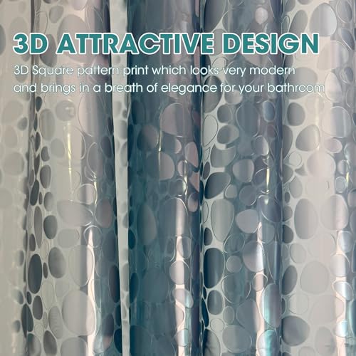 Dark Blue Plastic Shower Curtain Liner, 3D Pebble, 70x72 inch | 100% waterproof, PEVA, modern 3D pattern, 12 rust-free pouch holes, fits standard tubs, for home, hotel, dorm - color: Pebble-dark Blue