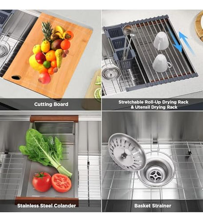 32" Undermount 18 Gauge 304 Stainless Steel Single Bowl Workstation Kitchen Sink with Accessary in 32"Lx19"Wx10"D - size: 32"L x 19"W x 10"D Workstation