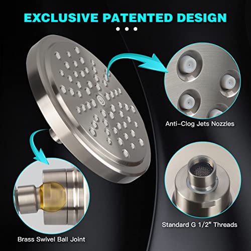 HOPOPRO High Flow Shower Head - High Pressure Rain - 7 Inch Rainfall Spray Showerhead - Tool-free 1-Min Installation - Adjustable Bathroom Shower Head Replacement with Luxury Look - Brushed Nickel