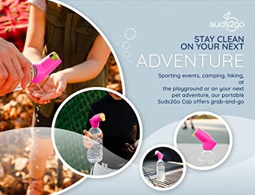 Refillable Caps, 2 Pack - Universal Fit Turns Most Disposable Water Bottles Into A Hand Washing Station - Includes Refillable Soap Reservoir - Conveniently Sized to Take on The Go - color: Pink