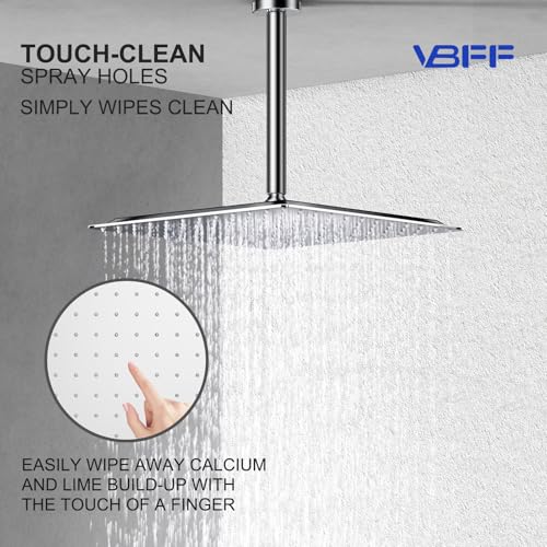 VBFF-Shower Head,rain shower head, 12 inch- Square Shower Head, 1.8 GPM Flow Rate, rainfall showerhead,VBFF09 (Chrome) - color: Chrome, size: 12 Inch