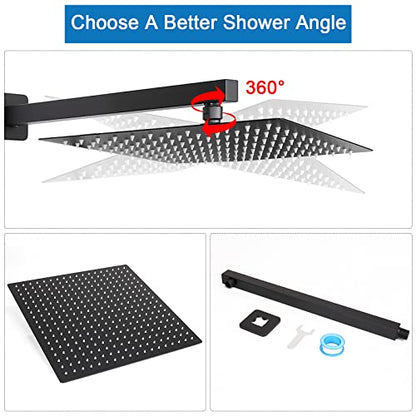 Shower Head with Extension Arm, High Pressure Square with ShowerArm, Stainless Steel Rainfall-Waterfall Full Body Coverage (10'' Shower with 16'' Arm, Matte Black) - color: Matte Black, size: 10'' Shower with 16'' Arm