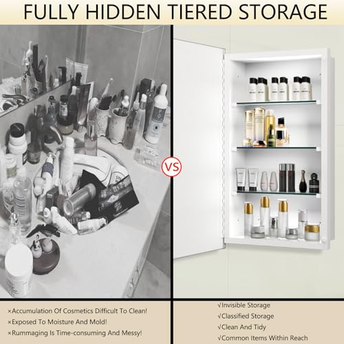 Medicine Cabinet, Rectangular Beveled Frameless Mirror Cabinet,Wall Mounted Cabinet for Bathroom Toilet Kitchen,Recess or Surface Mount,24x24 in - size: FMG-CM7005-2424