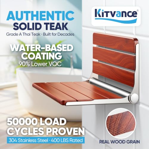 [Upgraded Version] 18" ADA Compliant Folding Teak Shower Seat Wall Mounted-Folding Shower Bench, Folding Shower Seat for Inside Shower, Teak Foldable Shower Chair, Fold Down Shower Seat, Max 400lbs - size: 18.4*13.4*10.4 Inch（Teak）