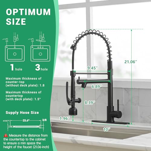 Fapully LED Commercial Kitchen Faucets with Pull Down Sprayer Matte Black | Single Handle Faucet for Kitchen Sink, Kitchen Faucet with Soap Dispenser and Deck Plack for 4 Hole - color: Matte Black, style: Rustic