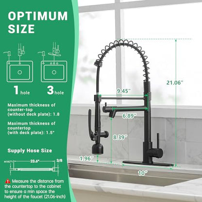 Fapully LED Commercial Kitchen Faucets with Pull Down Sprayer Matte Black | Single Handle Faucet for Kitchen Sink, Kitchen Faucet with Soap Dispenser and Deck Plack for 4 Hole - color: Matte Black, style: Rustic