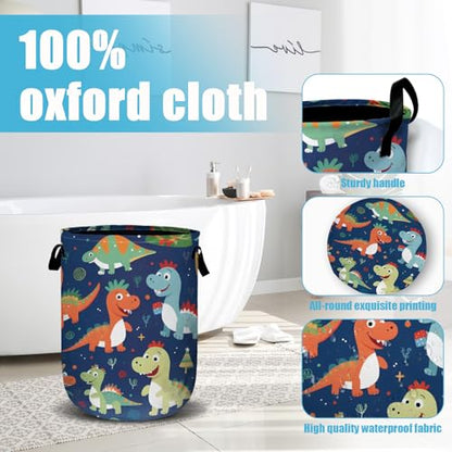 Cute Cartoon Dinosaurs Laundry Basket, Christmas Laundry Hamper Collapsible Oxford Cloth with Handle Clothes Storage Bin for Bathroom Laundry Room Bedroom 15.7 X 20 Inch - color: Cute Cartoon Dinosaurs Christmas