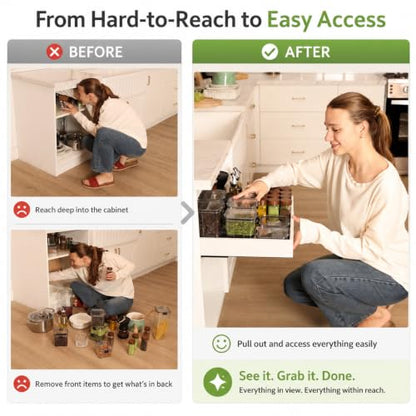 Fokyfok Pull out Cabinet Organizer,Expandable,Upper Cabinet,Kitchen | 11"–18"Wx10"–13"D,No Drill,Pull out Drawers,Cabinet Drawer Slide out,Roll out Shelves,Pantry,Bathroom,Adhesive,Adjustable,1PC - size: 11"-18"W X 10"-13"D