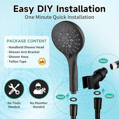BRIGHT SHOWERS High Pressure Shower Head with Handheld, 9 Spray Settings Showerhead Built in Power Wash to Clean Tub and Pets, Extra Long 69" Hose, Adjustable Bracket, Oil-Rubbed Bronze - color: Oil Rubbed Bronze, style: 1.8 GPM | 9 Modes