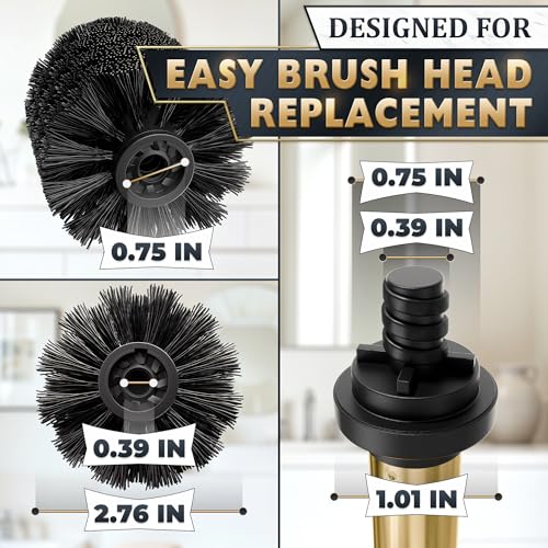 Stainless Steel Toilet Brush and Holder Set, Splash Guard (Gold) | Toilet Bowl Brush and Holder, Removable Inner Bowl, Dense Bristles, Long Handle, Scratch Resistant, for Modern Bathrooms - color: Gold