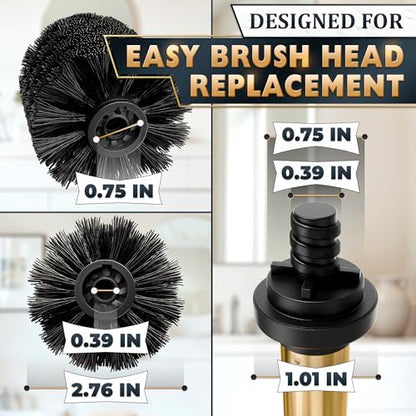 Stainless Steel Toilet Brush and Holder Set, Splash Guard (Gold) | Toilet Bowl Brush and Holder, Removable Inner Bowl, Dense Bristles, Long Handle, Scratch Resistant, for Modern Bathrooms - color: Gold