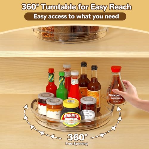 INCOSTAR Lazy Susan 2 Pack, 10.6 Inch Clear Turntable for Kitchen Cabinet | Rotating Spice Rack, Pantry Organizer and Storage, Bathroom Countertop Organizing for Makeup Vanity - size: 10.6 inch 2 Pack