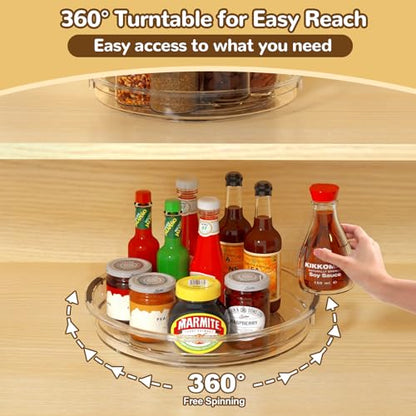 INCOSTAR Lazy Susan 2 Pack, 10.6 Inch Clear Turntable for Kitchen Cabinet | Rotating Spice Rack, Pantry Organizer and Storage, Bathroom Countertop Organizing for Makeup Vanity - size: 10.6 inch 2 Pack