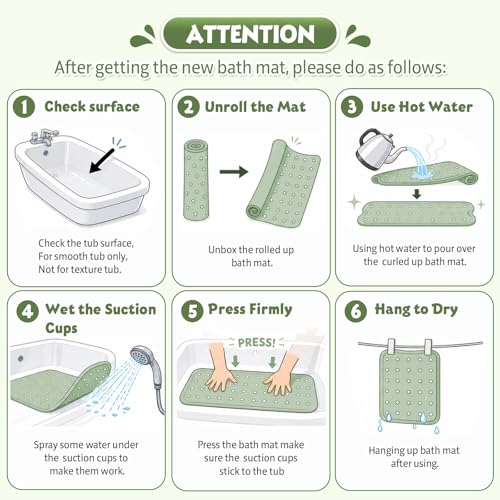 Baby Bath Mat for Tub Non Slip Kids, BPA Free Extra Long Bathtub Mat 40x16 with Drain Holes and 200 Suction Cups, Non Toxic Machine Washable Toddler Bath Mat, Eco-Friendly Certified - color: W-dinosaur