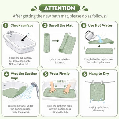 Baby Bath Mat for Tub Non Slip Kids, BPA Free Extra Long Bathtub Mat 40x16 with Drain Holes and 200 Suction Cups, Non Toxic Machine Washable Toddler Bath Mat, Eco-Friendly Certified - color: W-dinosaur