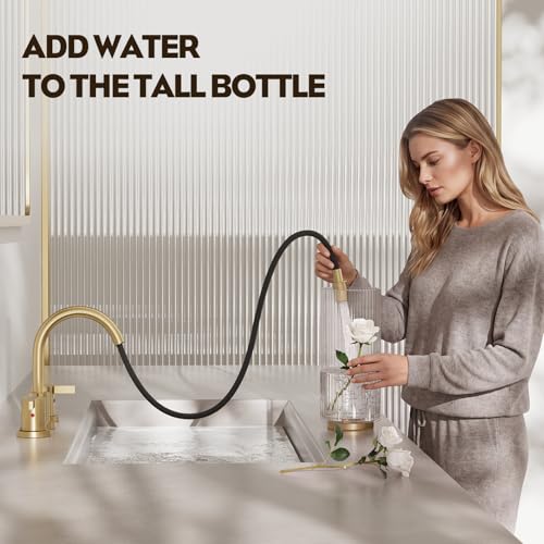 Pull Down Sprayer Brushed Gold 8 Inch Bathroom Sink Faucet, 2 Handles 3 Hole Widespread Pull Out Bathroom Faucet，with Pop Up Drain and Water Supply Line,BF04022-K01-BG - color: Brushed Gold