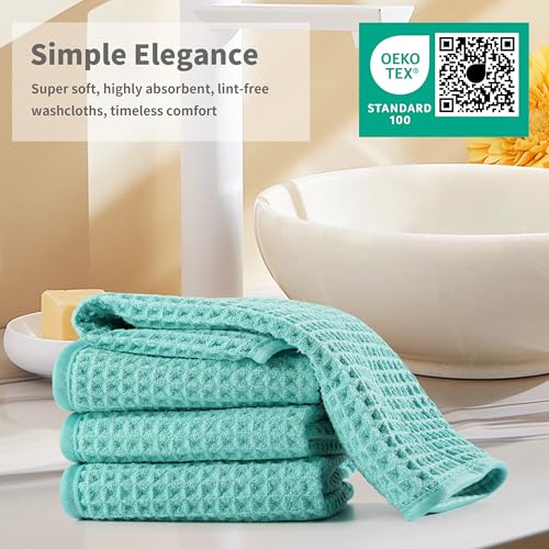 Microfiber Waffle Face Towels, 2 Pieces, Soft, Absorbent, Fast Drying, Lint Free 430 GSM (Turquoise) - color: Turquoise