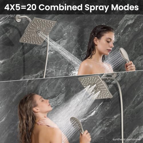 Veken Multi-Function Shower Head with Handheld, High Pressure, Starlight | Square Rainfall Showerhead with 5-mode Hand Held Spray, Dual Shower Heads Combo, Detachable Showerheads with Hose, Home Gifts - color: Starlight