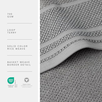 Texere 100% Organic Cotton Rice Weave Jacquard 700 GSM Luxury Bath Towel Sets - 2 Ultra Soft, Large Bath Towels, 2 Hand Towels, 2 Washcloths (Rice Weave, Cathedral Gray, 6 Piece) - color: Cathedral Gray (Rice Weave)