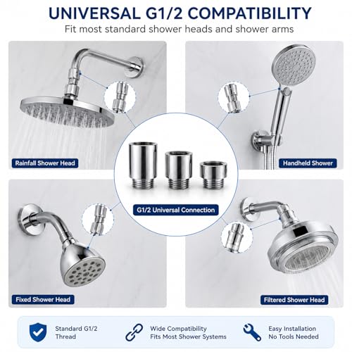 Shower Head Extension Arm Set, Stackable 10mm 20mm 30mm Combo, Solid Brass Chrome Plated G1/2 Shower Head Extender Kit for Adjustable Shower Height & Spacing