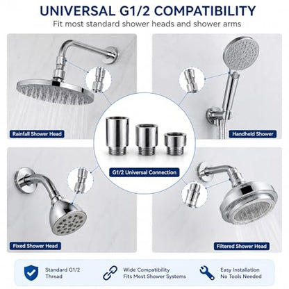 Shower Head Extension Arm Set, Stackable 10mm 20mm 30mm Combo, Solid Brass Chrome Plated G1/2 Shower Head Extender Kit for Adjustable Shower Height & Spacing
