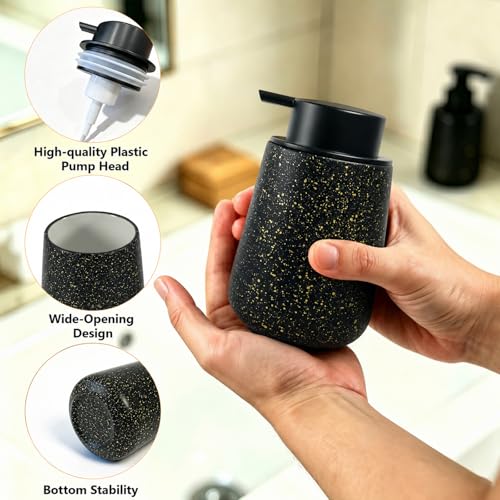 Ceramic Foaming Soap Dispenser - 14.5 oz Foam Hand Soap Dispenser Bathroom, Modern Refillable Dish Wash Soap Bottle for Kitchen with Large Easy-to-Press Pump, Black - color: Black