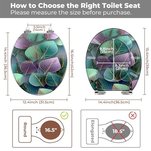 Round Resin Toilet Seat, Quietly Close Quick Release Hinges Cover | Toilet Lid Cover Easy to Clean and Install, Sophisticated Leaf Shaped Mosaic Soft Ambient Lighting Heavy Duty Toilet Seat - color: pattern7, size: O-shape