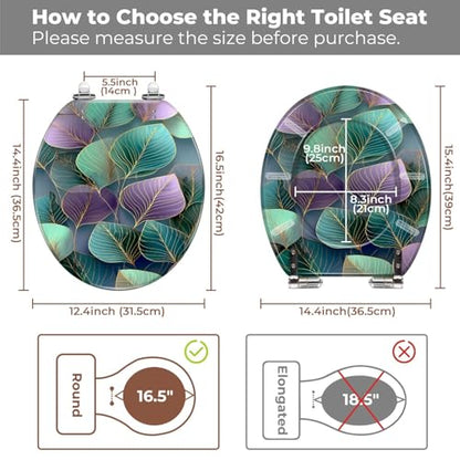 Round Resin Toilet Seat, Quietly Close Quick Release Hinges Cover | Toilet Lid Cover Easy to Clean and Install, Sophisticated Leaf Shaped Mosaic Soft Ambient Lighting Heavy Duty Toilet Seat - color: pattern7, size: O-shape