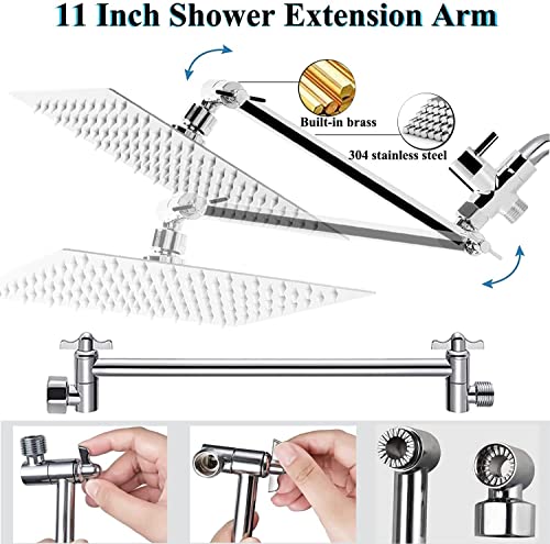 rain shower head with handheld spray,10''High Pressure Rainfall Shower Head / 3 Setting Handheld Shower head Combo with 11'' Extension Arm and 78" Extra Long Hose/Square Rain shower head(Chrome) - color: Chrome, size: 10'' Showerhead Set