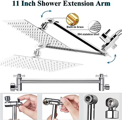 rain shower head with handheld spray,10''High Pressure Rainfall Shower Head / 3 Setting Handheld Shower head Combo with 11'' Extension Arm and 78" Extra Long Hose/Square Rain shower head(Chrome) - color: Chrome, size: 10'' Showerhead Set