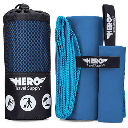 Hero Microfiber Towel, Camping, Beach, Gym, Includes Bonus Washcloth (Blue, 24" x 48") - color: Blue, size: 24" x 48"