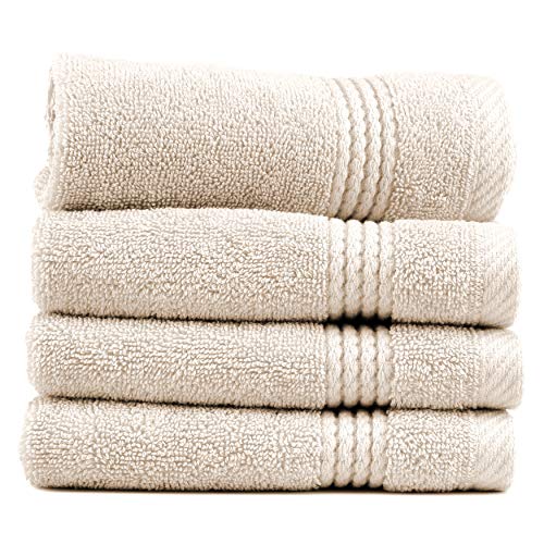 Lara 100% Turkish Cotton Washcloths 4 Pack, Extra Soft & Absorbent Wash Cloths for Face & Body (12" x 12"), Terry Cloth, Small Hand Towels for Bathroom, Beige - color: Beige, size: 4 Wash Cloths