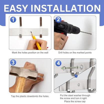 GlazieVault Coat Hooks for Wall - Stainless Steel Coat Hooks (2 Pack) - Heavy Duty Coat Hooks Wall Mounted - Wall Hanger Wall Hooks and Clothes Hooks for Hanging